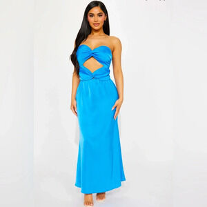 New Alia Satin Maxi Dress - Blue Sz S